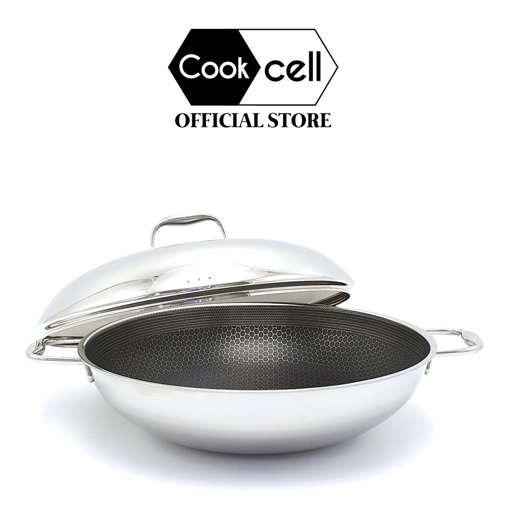 COOKCELL Blackcube Wok with Glass Lid 32cm / 34cm / 36cm Shopee
