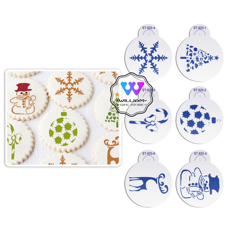 6pcs Set Christmas Stencils Template For Cookie Christmas Mold Cupcake Stencil Cake Decorating Tool Shopee Singapore