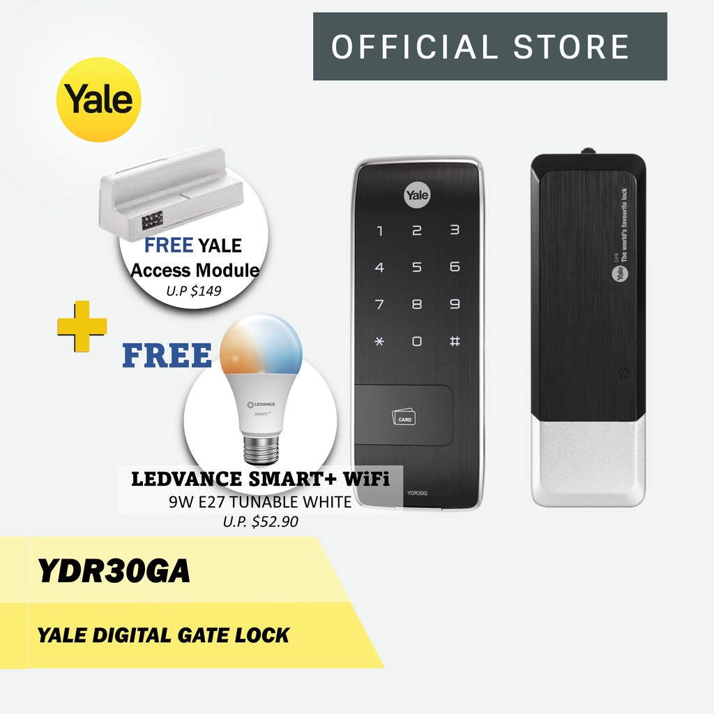 Yale YDR30GA Digital Gate Lock (Free Yale Access Module & LEDVANCE SMART+ Wifi 9W E27 TW Bulb