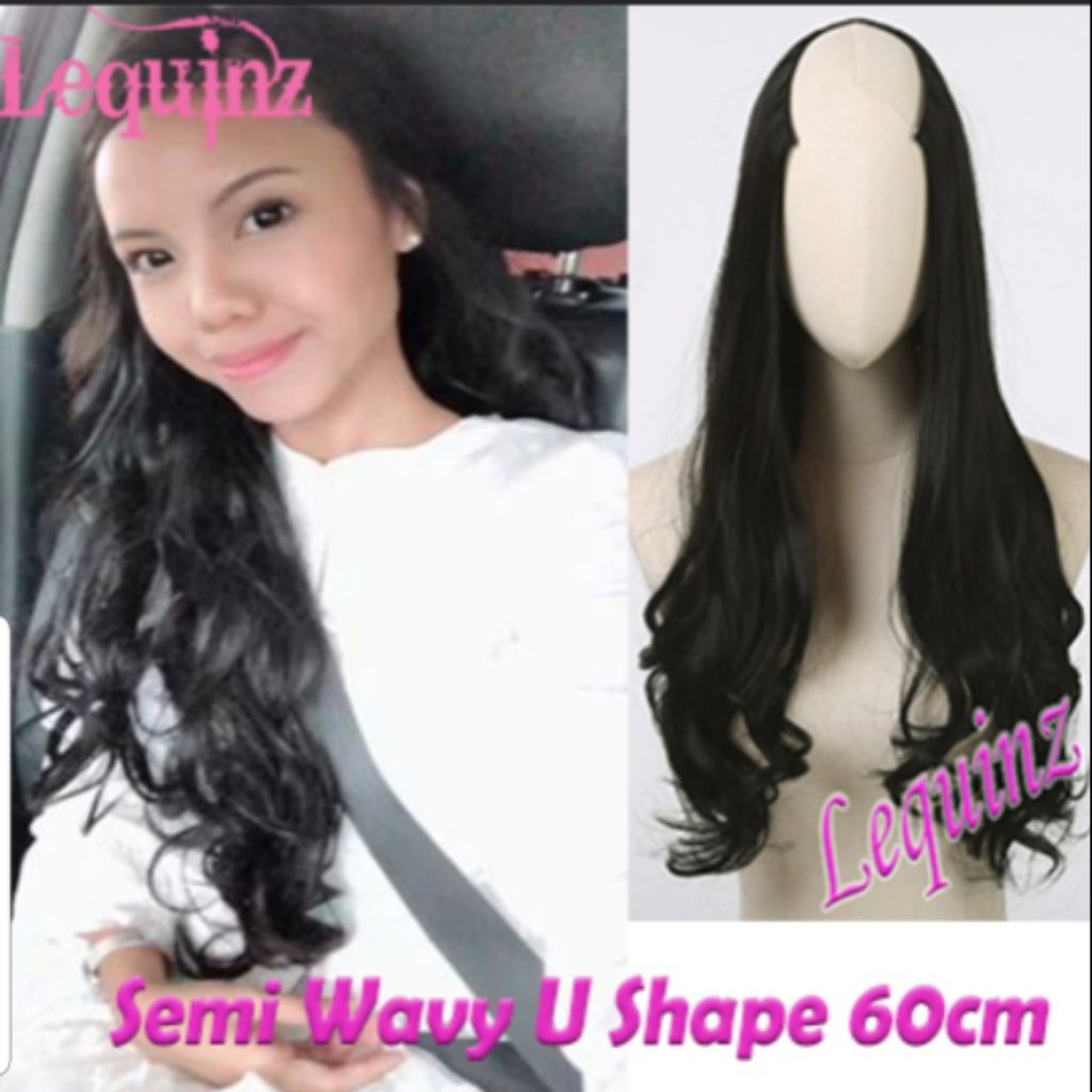 Semi Wavy U Shape Clip On Hair Extensions Natural Black Shopee