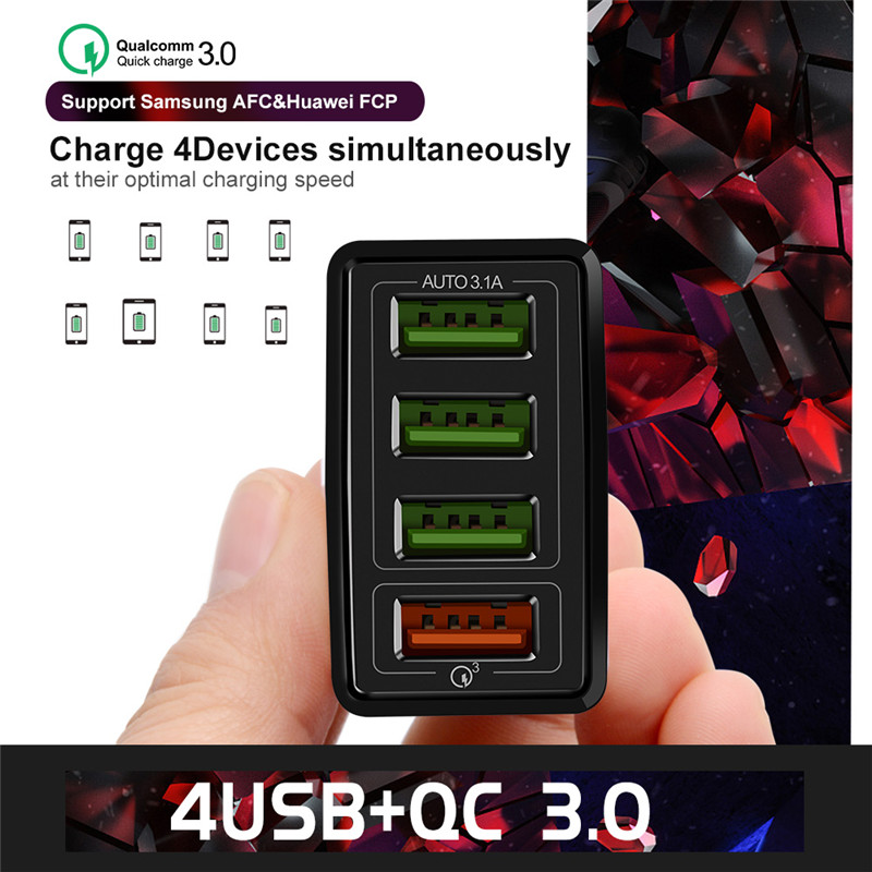 OENLY Quick Charge 3.0 USB Chargeur 30W Secteur Mural Rapide Adaptateur 3port QC3.0 2.0 Smart Charge Solide Amovible pour SamsungS9S8Note9 iPhoneiPadLGNexus Huawei HTC 