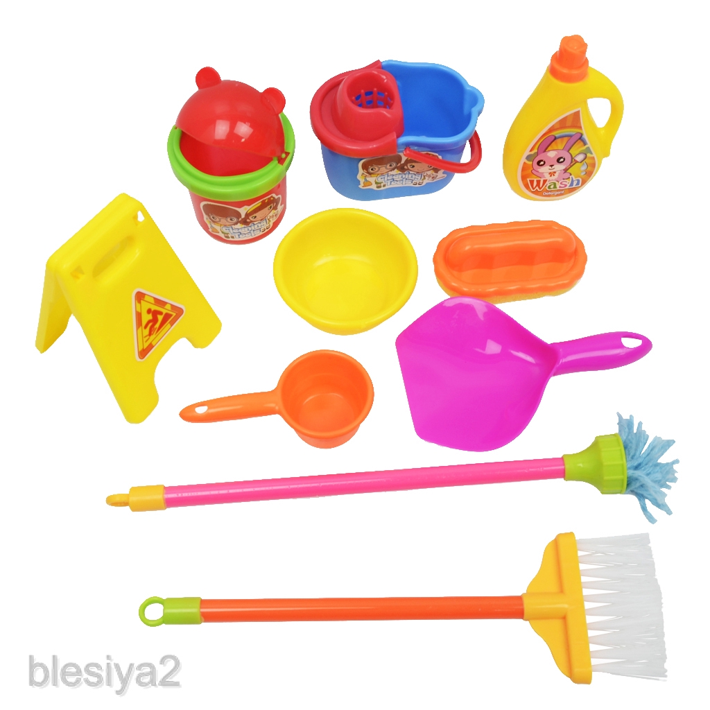 10Pcs Kid Play House Cleaning Mop Broom Bucket Brush Dustpan Set