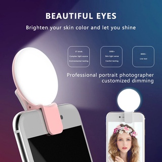 Portable Mini Selfie Ring Light/  3 Light Modes  Lens Beauty Fill Light/USB Rechargeable Clip Mobile Phone Fill Lamp/ Wome Adjustable Brightness Selfie Lights/ LEDS Lighting Night Darkness Lamp