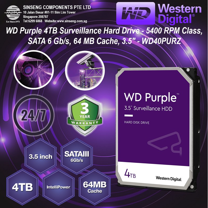 Western Digital Wd Purple 4tb Surveillance Hard Disk Drive Hdd 5400