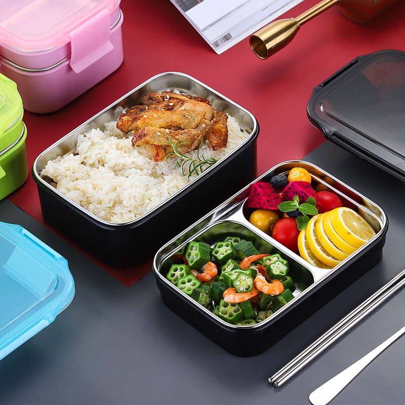 304 Stainless Steel 1200ML Lunch Box Double Deck with Dinnerware Set ...