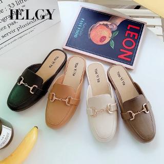 Image of IELGY Sandals and slippers women's fashion trend wear half-toe casual beach beige flat shoes