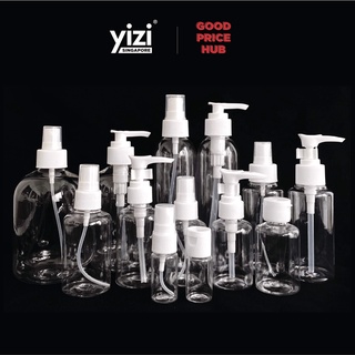 YIZI Transparent Plastic Travel Bottles in 10ml, 50ml, 75ml, 100ml, 200ml & 300ml