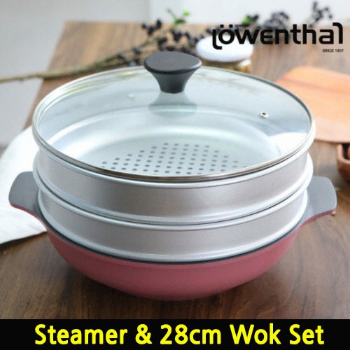 Lowenthal 28cm Wok + Steamer + Lid SET / Made in Korea / frying pan