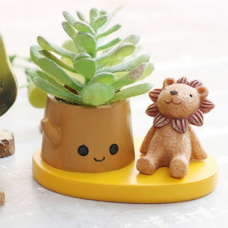 Desk Mini Cute Succulent Plants Pot Animals Resin Planters Flower