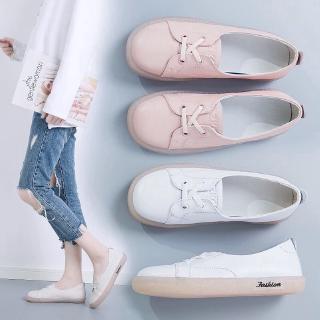 Image of Large size soft leather cow rib soft sole women's shoes small white shoes shallow mouth lazy shoes single shoes