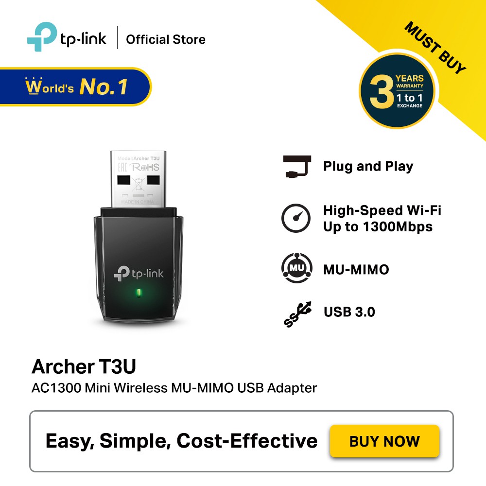 TP-LINK Archer T3U AC1300 Mini Size Dual Band MU-MIMO USB Wireless WiFi ...