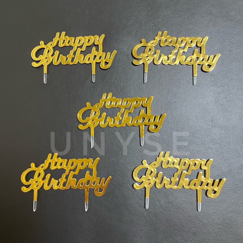 [ Gold ] SG Stocks 5 pcs Mini Plastic Acrylic Happy Birthday Straight ...