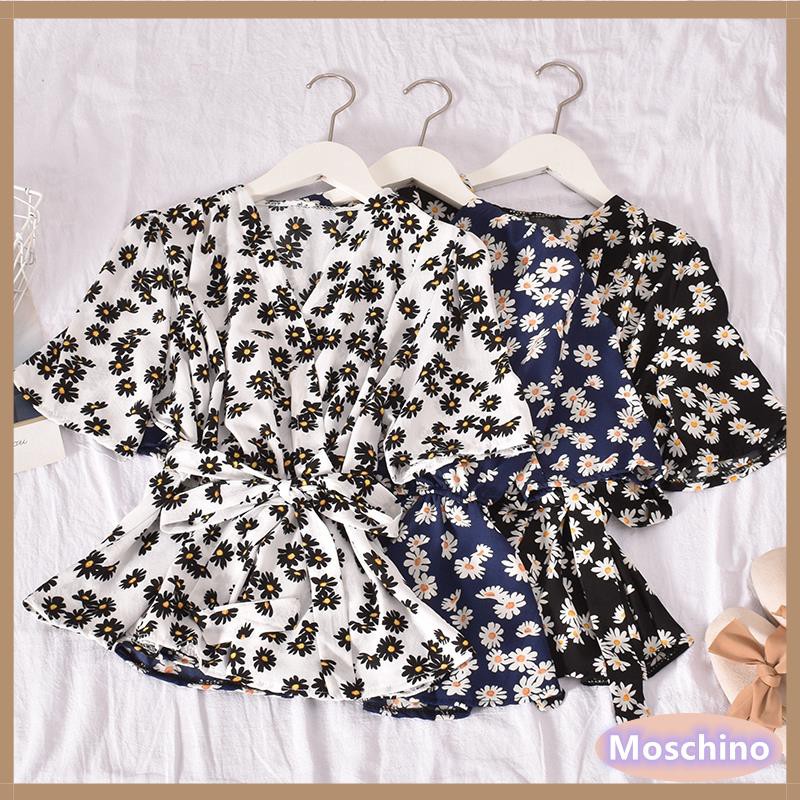korean style women ladies chiffon daisy flower  shirt 