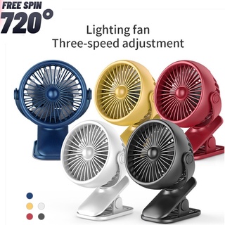 720° Rotate Spin USB Desk Fan with Mini Clip Night Light Fan Portable Cooling Fan with 3 Speed for Home Office