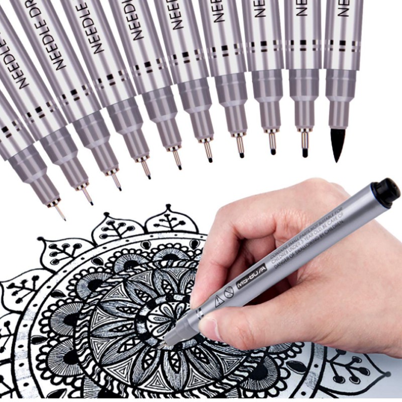 Set of 13 Black Micro-Pen Fineliner Ink Pens Sketching Technical Drawing Calligraphy Waterproof Archival ink Micro-Line Pens for Multiliner Artist Illustration Scrapbooking Brush Lettering 