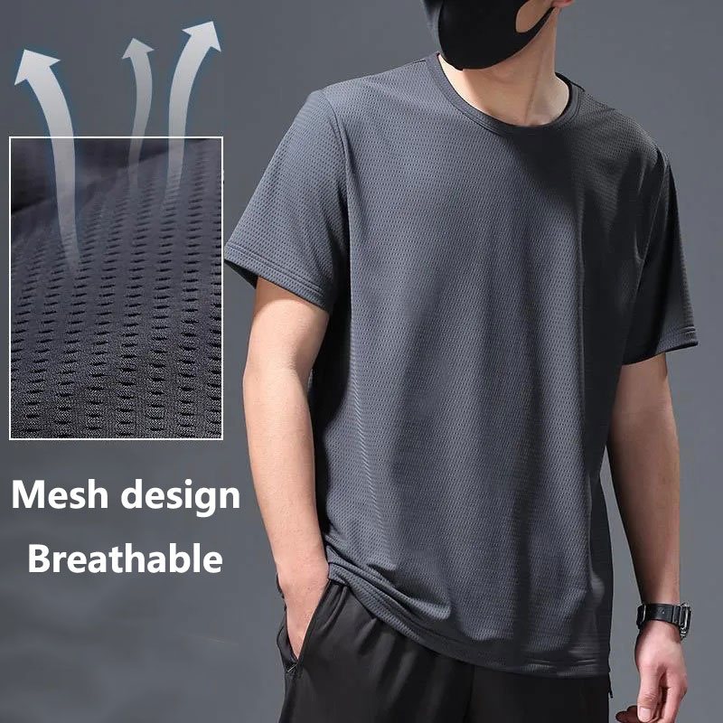 Breathable Men Tshirt Summer Stretch Quickdrying Tee Round Neck Plain