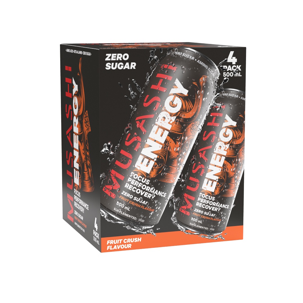 Musashi Energy Drink 500ml x 4 (Fruit Crush) Focus | Performance