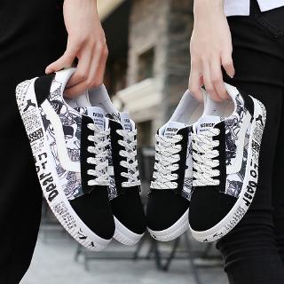 READY STOCK Graffiti Fashion Plus Size 34-45 Unisex Men's Shoe Women's Couple Sneakers Low Canvas Shoes #2