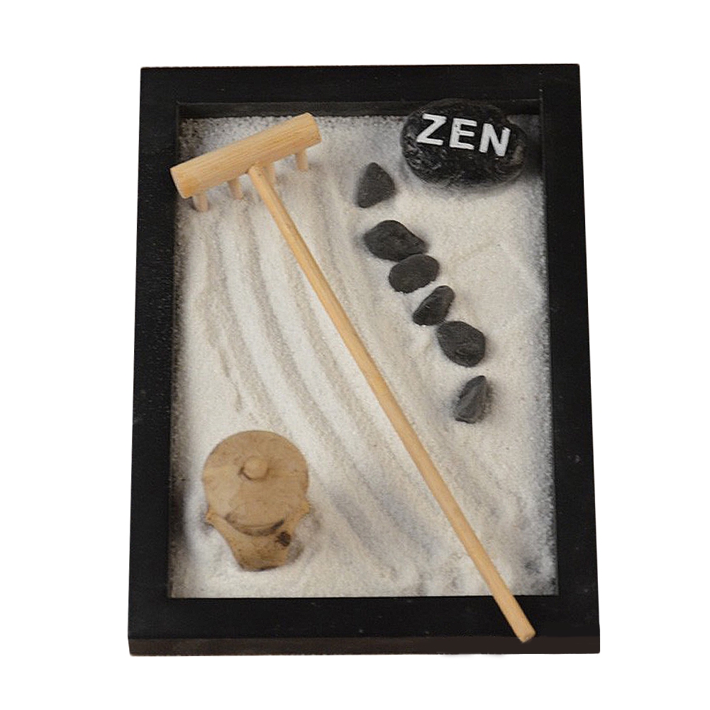 Desk Zen Mini Tray Garden Sand Table Stones Rock Buddha Meditation