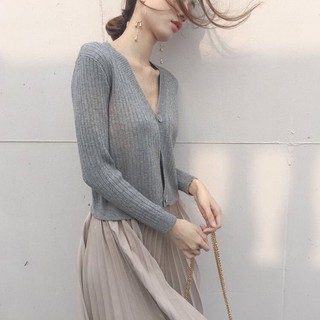 Image of thu nhỏ Spring Autumn Short V-Neck Knitted Long-Sleeved Cardigan Hong Kong Style Vintage Fashion Versatile Sweater Casual Solid Color Outer Girls Clothing Genuine Korean Must-Have #5
