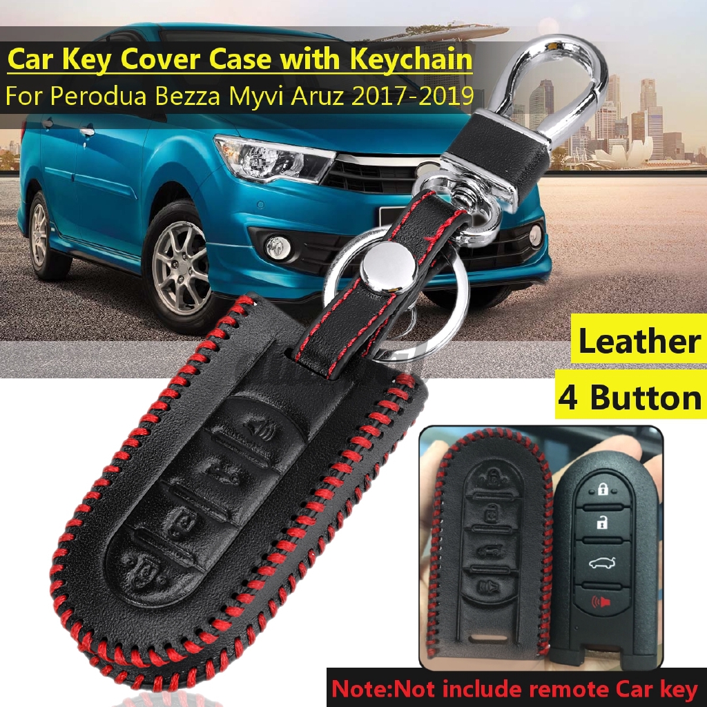 4 Button Leather Car Key Cover Case with Keychain For 