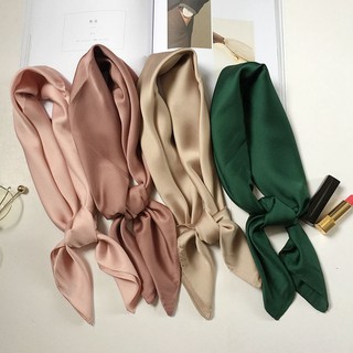 Image of Fashion Korea Women Plain Neck Square Silk Scarf for Ladies Bag Accessories Scarves 70*70cm