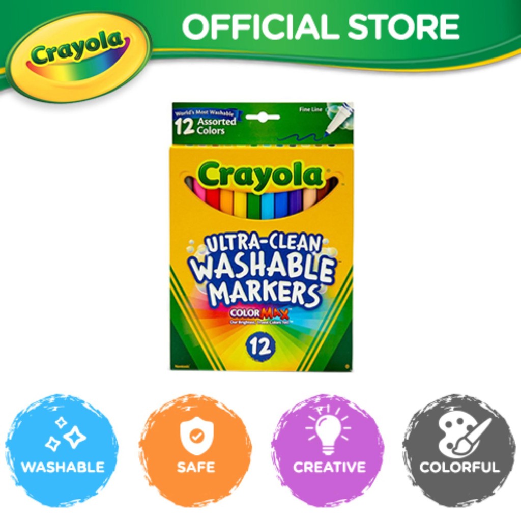 Crayola Ultra-Clean Assorted 12 Count Fine Line Washable Markers Kids ...