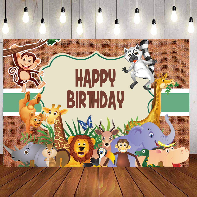 Zoo Animals Birthday Backdrop Cartoon Characters Brown Green Photography  Background for Children Party Decoration Custom Name Photo | Shopee  Singapore