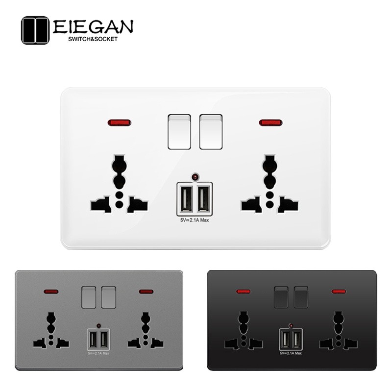 Elegan C82 13a Universal 3pins Socket Double Power Wall Switch Socket Wall Socket With Switch Led Power Indicator With Dual Usb Charging Ports Pc Flame Retardant Panel Universal Socket Switch Control Power Socket One Year Warranty Shopee