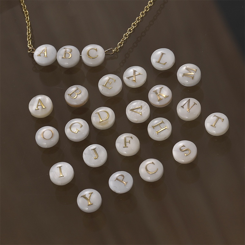 Image of 5 Pcs White Double-sided Gold Edge Straight Hole Shell  26 Alphabet Charm Natural Mother Of Pearl Letter Pendant Diy Jewelry Making #4