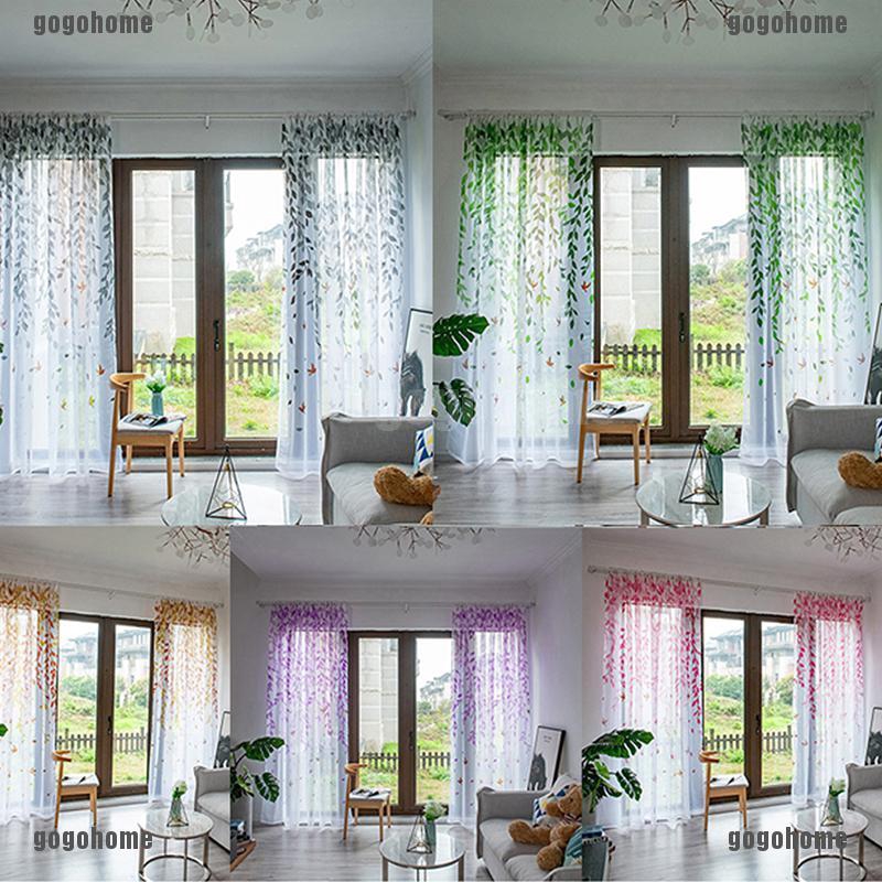 Living Room Leaf Birds Printed Drapes Bedroom Pastoral Fresh Sheer