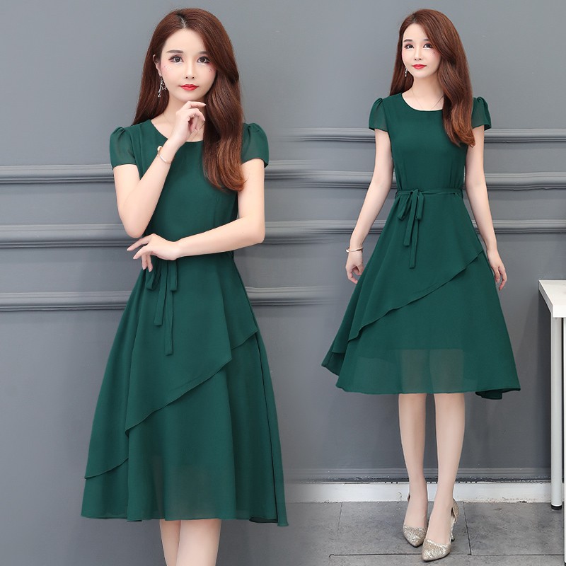 4XL Big Size Women Chiffon Dress Office Casual Ruffle Short Sleeve ...