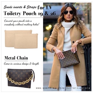 Image of TOILETRY POUCH LV 19 and 26 Suede Insert Chain Sling Leather Strap Convert to Sling shoulder bag