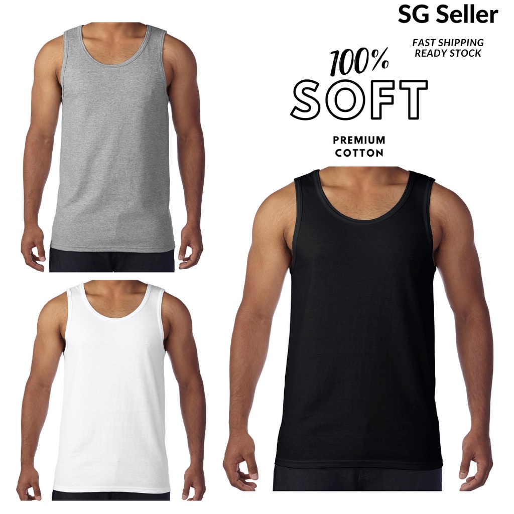 Unisex Men Clothing Tank Top Singlet Vest Gym Muay Thai White 100%Cotton 