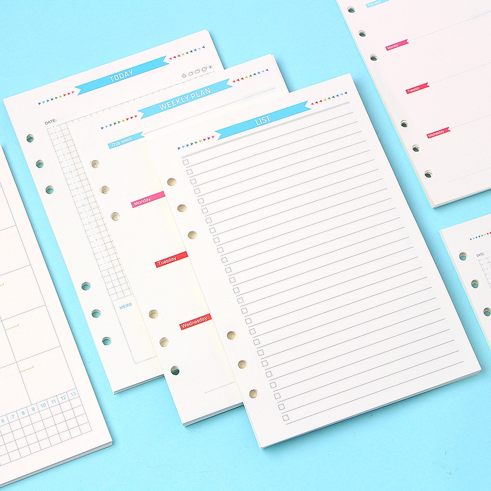 A6/A5 Loose Leaf Notebook 6 Holes Spiral Refill Inner Paper Colorful