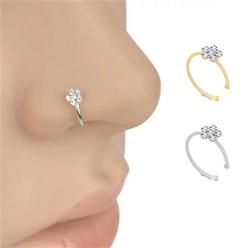 Body Piercing Jewelry Plum Blossom Diamond Nose Ring Nails Fake Hoop Decor Shopee Singapore
