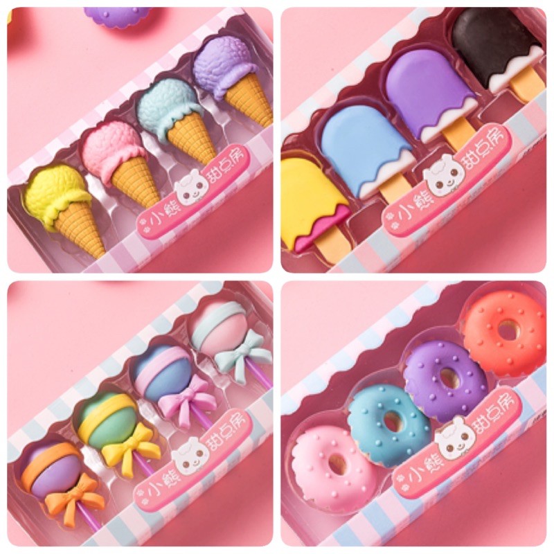 Back To School Supplies Cute Sweet Treats Stationery Erasers (Ice Cream ...