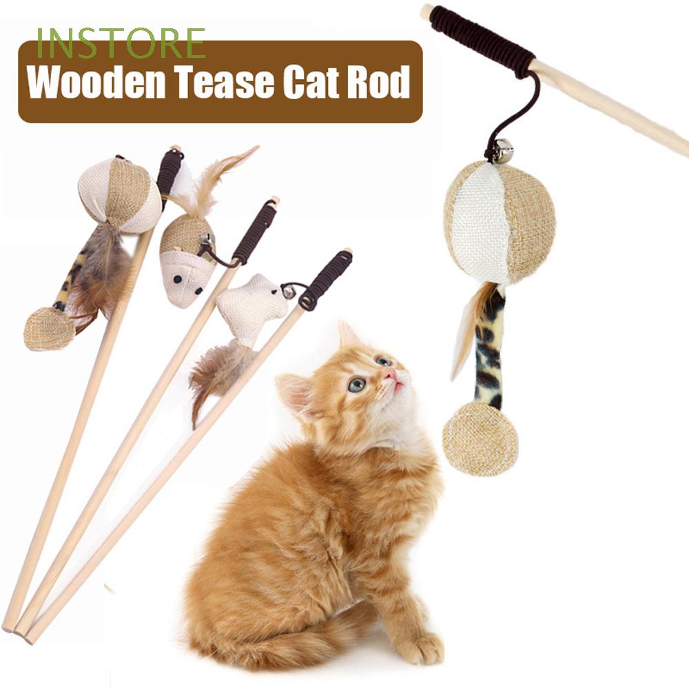 Pet Cat Toys Rainbow Cloth Stripe Tease Cats Rod Teaser Funny Playing Toy 