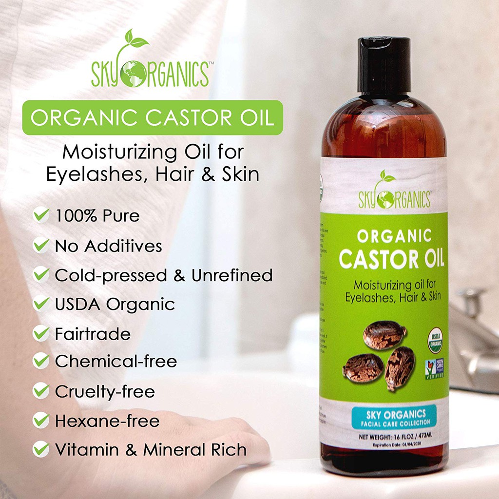 Sky Organics Castor Oil 16oz Usda Organic Cold Pressed 100 Pure Hexane Free Castor Oil 7157