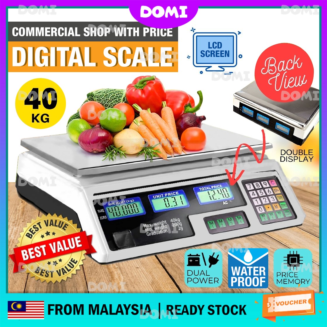 Domi 40kg Electronic Digital Scale With Price Rechargeable Supermarket Counting Penimbang Berat Harga Timbang Pasar Shopee Singapore