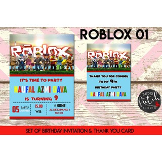 Set Birthday Invitation And Thank You Card For The Roblox Theme Shopee Singapore - roblox digital party invitation thank you decorations birthday card siblings wedding