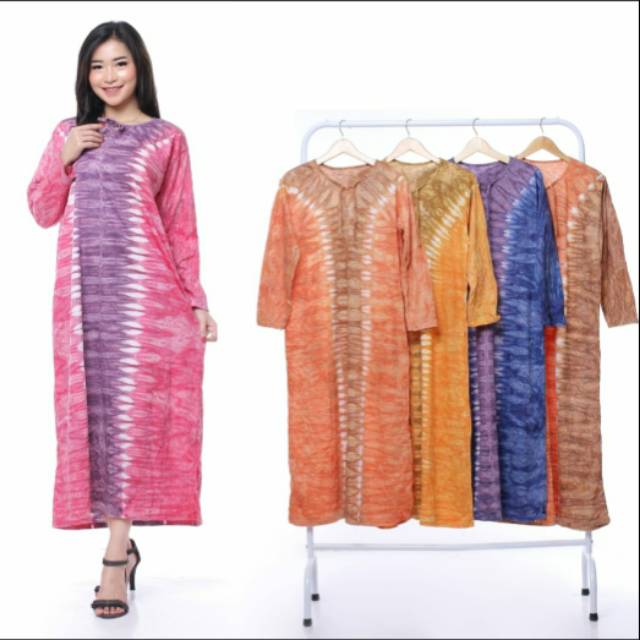  Daster  Kencana  Ungu  Batik  Abstract Motif Button Neck 