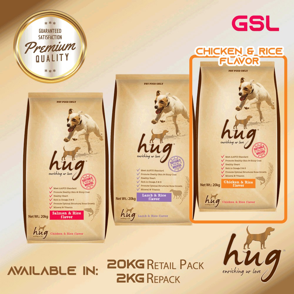 Hug Premium Dog Food 1KG Repack (Chicken & Rice) Kibbles for all breeds
