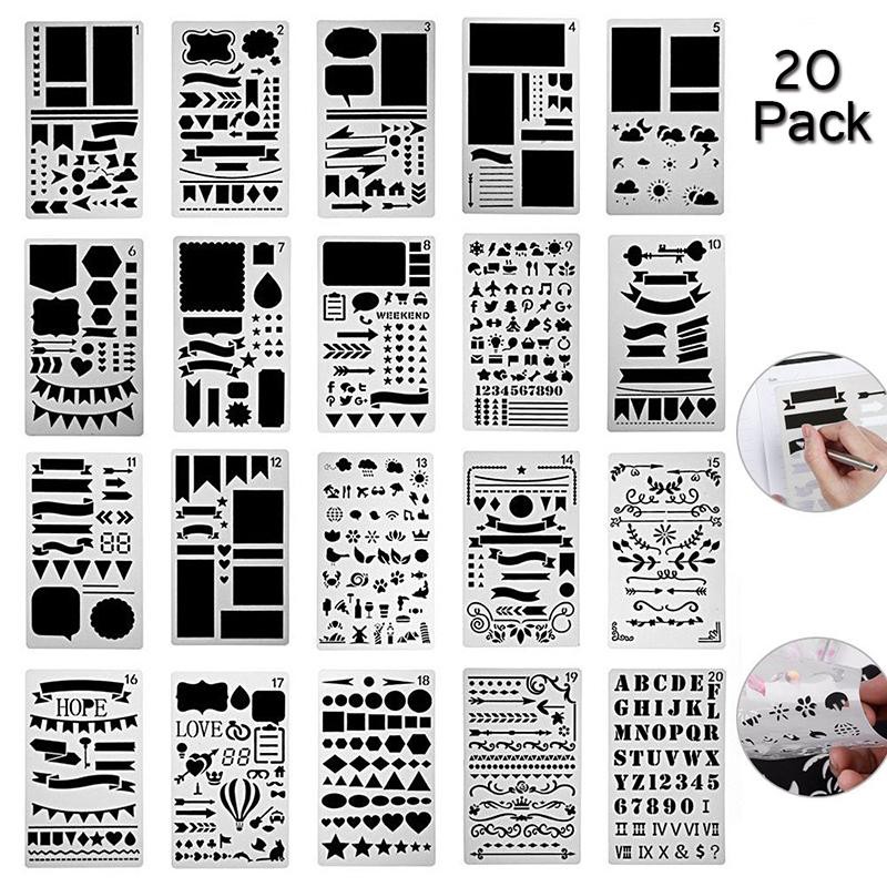 Craft Projects 6 Pieces Drawing Templates Ruler for Journaling Scrapbooking Stainless Steel Bullet Journal Stencil Set 