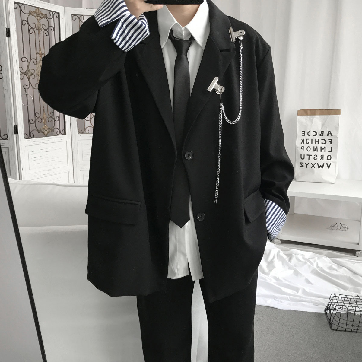 Korean Casual Big Size Black Blazer Men Oversized Dark Wind Shopee Singapore