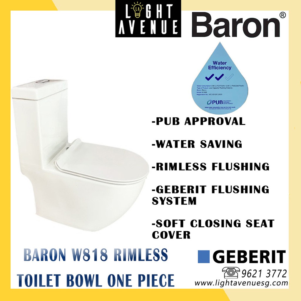 Baron W 818 Rimless One Piece Toilet Bowl Shopee Singapore