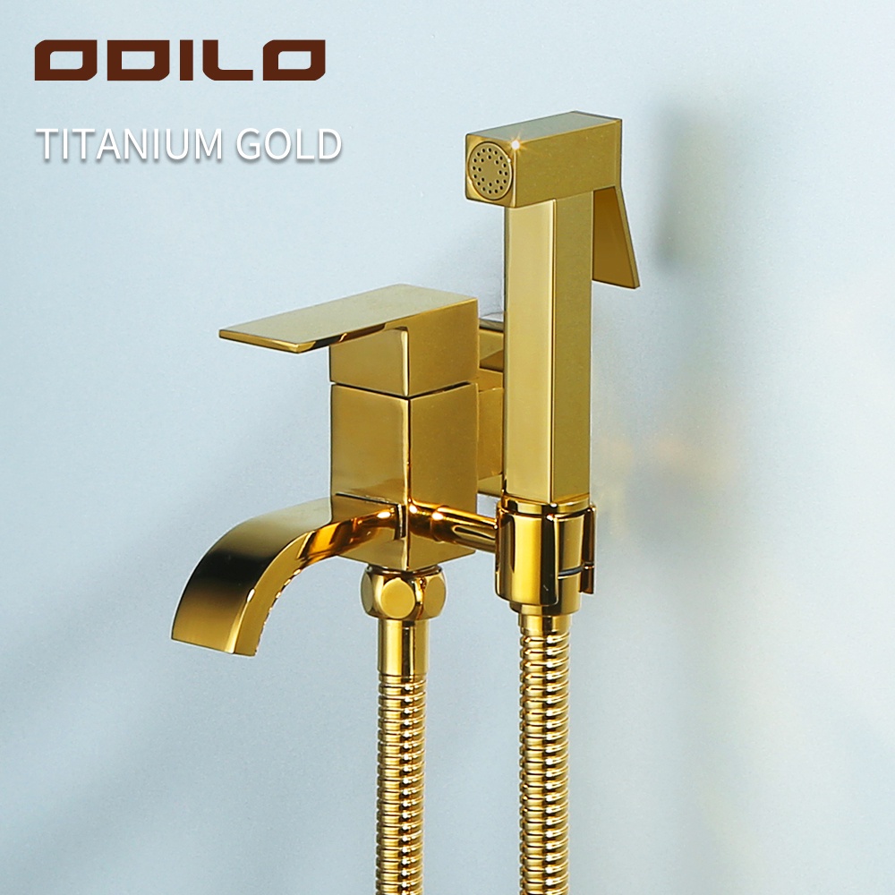 Odilo Brass Bathroom Titanium Gold Toilet Bidet Sprayer Shattaf Set 