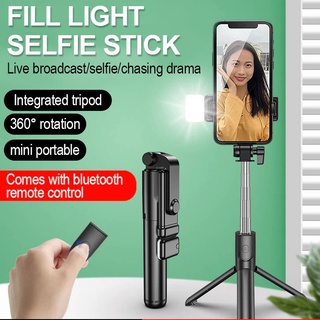 (SG Ready Stock) Bluetooth Selfie Stick Remote Control Self-timer Rod with Fill Light Tripod Monopod 360° Rotation Porta
