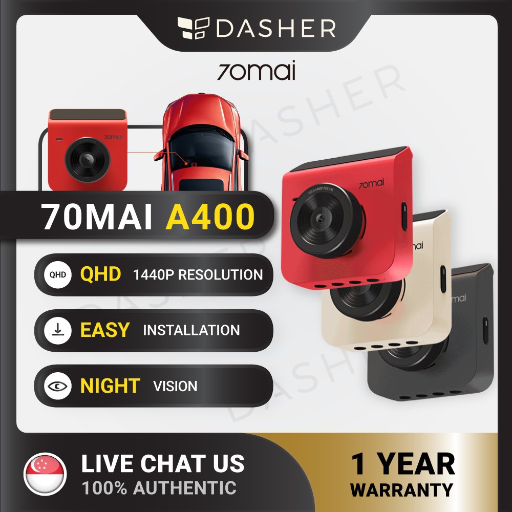 【INSTOCK】 70mai A400 Dash Cam QHD 1440P Front Rear Cam Recorder Night Vision 145 FOV WDR App Control Smart Car Camera