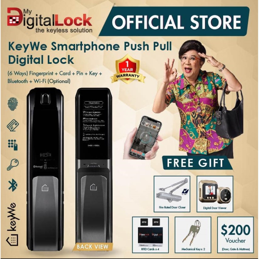 Keywe Smartphone Push Pull Digital Lock + Free Digital Viewer +Door
